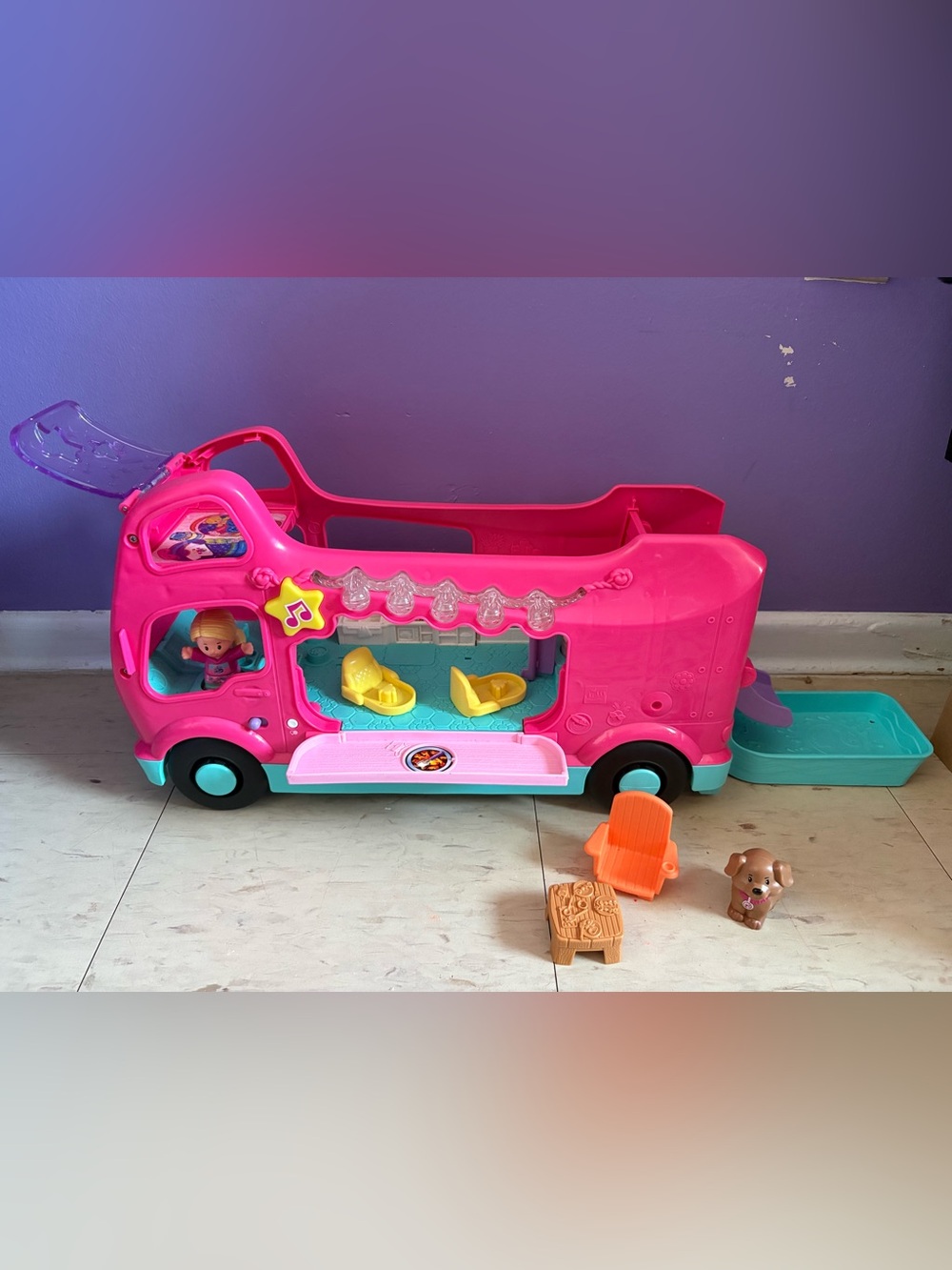 Barbie Pink Play Camper Van with Yellow Seats and Teal Accents